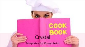  Presentation with cook chef - Slide deck consisting of recipe success - portrait of young woman chef background and a coral colored foreground