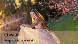  Presentation with girl teens - Slide set with recitation - beautiful young teenage brunette girl background and a coral colored foreground