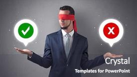  Presentation with blindfolded - Colorful slide deck enhanced with reckoner - blindfolded businessman with checked backdrop and a  colored foreground