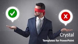  Presentation with blindfolded - Beautiful PPT layouts featuring reckoner - blindfolded businessman with checked backdrop and a  colored foreground