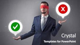  Presentation with blindfolded - Amazing presentation design having reckoner - blindfolded businessman with checked backdrop and a  colored foreground