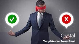  Presentation with blindfolded - Amazing presentation theme having reckoner - blindfolded businessman with checked backdrop and a  colored foreground