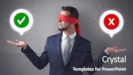  Presentation with blindfolded - Slides consisting of reckoner - blindfolded businessman with checked background and a  colored foreground