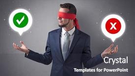  Presentation with blindfolded - Cool new presentation design with reckoner - blindfolded businessman with checked backdrop and a  colored foreground