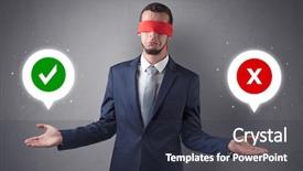  Presentation with blindfolded - Presentation theme featuring reckoner - blindfolded businessman with checked background and a  colored foreground