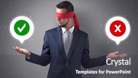  Presentation with blindfolded - PPT theme consisting of reckoner - blindfolded businessman with checked background and a  colored foreground