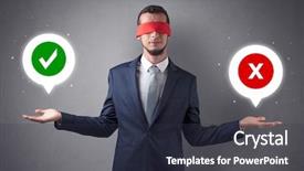  Presentation with blindfolded - Slide set enhanced with reckoner - blindfolded businessman with checked background and a  colored foreground