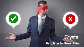  Presentation with blindfolded - Beautiful slide set featuring reckoner - blindfolded businessman with checked backdrop and a  colored foreground