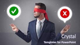  Presentation with blindfolded - Slide deck consisting of reckoner - blindfolded businessman with checked background and a  colored foreground