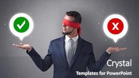  Presentation with blindfolded - Presentation consisting of reckoner - blindfolded businessman with checked background and a  colored foreground