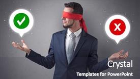  Presentation with blindfolded - Amazing presentation design having reckoner - blindfolded businessman with checked backdrop and a tawny brown colored foreground