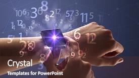  Presentation with people hold hand around globe - PPT theme featuring reckoner - close up female naked hand background and a tawny brown colored foreground