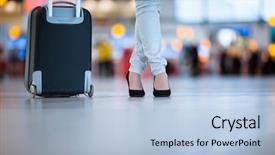  Presentation with pretty female military - Audience pleasing PPT theme consisting of aircraft gate - pretty young female passenger backdrop and a light blue colored foreground