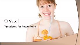  Presentation with beautiful fresh leaves water drops - Presentation theme enhanced with reclamation - beautiful woman with fresh orange background and a  colored foreground