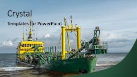  Presentation with wheelhouse vessel - PPT layouts having reclamation - hopper dredger vessel working background and a light blue colored foreground