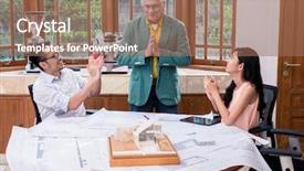  Presentation with home office - Slide deck enhanced with recognition excellence - successful senior architect congratulated background and a coral colored foreground