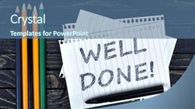  Presentation with mastermind 3d rendering text - Audience pleasing presentation theme consisting of recognition excellence - well done text on notepad backdrop and a ocean colored foreground