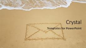  Presentation with mail - PPT theme enhanced with recognition handwriting - mail sign handwritten on sand background and a coral colored foreground
