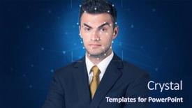  Presentation with face identification - Slide deck enhanced with recognition of a face by layering a mesh biometric verification and identification background and a navy blue colored foreground