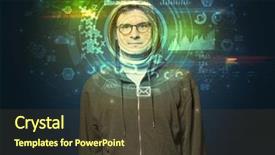  Presentation with face recognition - Presentation design consisting of facial recognition system young man background and a tawny brown colored foreground