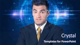  Presentation with facial recognition - PPT theme consisting of recognizion - facial recognition system young man background and a navy blue colored foreground