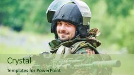  Presentation with military - Colorful presentation theme enhanced with recon - military portrait of soldier backdrop and a mint green colored foreground