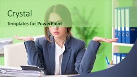  Presentation with female office graphics - Cool new theme with reconcile - female financial manager working backdrop and a mint green colored foreground