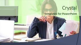  Presentation with female office graphics - Slide deck enhanced with reconcile - female financial manager working background and a soft green colored foreground