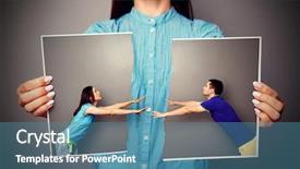  Presentation with reconcile - PPT theme featuring reconcile - woman holding the lacerated photo background and a teal colored foreground