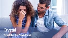  Presentation with discussing parents - Slide set with reconcile - young couple sitting together background and a  colored foreground