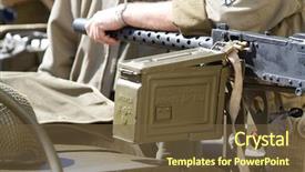  Presentation with gun - Amazing presentation theme having reconstructed machine gun closeup photo backdrop and a tawny brown colored foreground