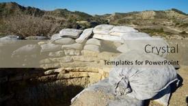  Presentation with civil war - Amazing PPT theme having reconstruction-of-a-defensive-position backdrop and a mint green colored foreground