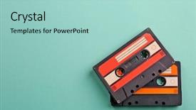  Presentation with audio - Presentation theme having record - old audio cassettes on turquoise background and a mint green colored foreground