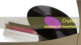  Presentation with vinyl record - Presentation theme consisting of record and stack of magazine background and a tawny brown colored foreground