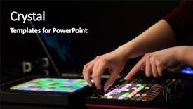  Presentation with music - Audience pleasing PPT theme consisting of record celebration - dj hand remixing music backdrop and a  colored foreground