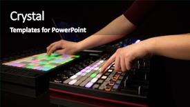  Presentation with music - Cool new PPT layouts with record celebration - dj hand remixing music backdrop and a black colored foreground