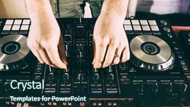 Presentation with festival music band hands playing - PPT layouts consisting of record celebration - dj playing music at mixer background and a tawny brown colored foreground