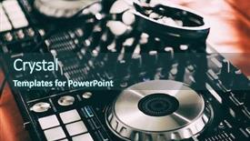  Presentation with festival music band hands playing - Theme with record celebration - dj playing music at mixer background and a ocean colored foreground