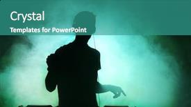  Presentation with foggy - Beautiful presentation theme featuring record celebration - dj playing music at mixer backdrop and a teal colored foreground