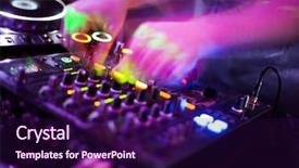  Presentation with festival music band hands playing - PPT theme enhanced with record celebration - dj playing music at mixer background and a wine colored foreground