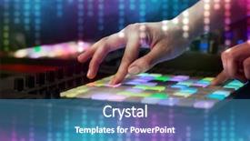  Presentation with social media - Slide set consisting of record celebration - hand mixing music on dj background and a teal colored foreground