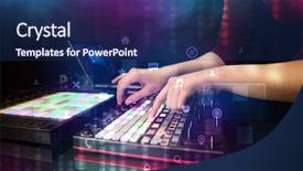  Presentation with social inequality concept - Colorful PPT theme enhanced with record celebration - hand mixing music on dj backdrop and a navy blue colored foreground