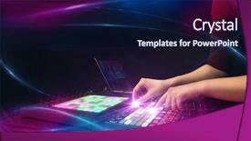  Presentation with 70s music - Slide deck with record celebration - hand mixing music on midi background and a navy blue colored foreground