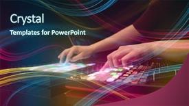  Presentation with colorful music - Presentation design having record celebration - hand mixing music on midi background and a navy blue colored foreground