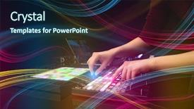  Presentation with colorful music - PPT theme featuring record celebration - hand mixing music on midi background and a navy blue colored foreground