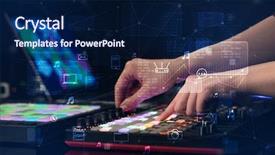  Presentation with controller - PPT theme with record celebration - hand remixing music on midi background and a navy blue colored foreground