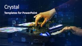  Presentation with controller - Audience pleasing slide deck consisting of record celebration - hand remixing music on midi backdrop and a navy blue colored foreground