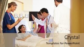  Presentation with labor and delivery medical team - Presentation design consisting of record celebration - medical team meeting around female background and a coral colored foreground