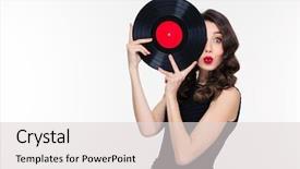  Presentation with vinyl - Beautiful theme featuring record celebration - playful beautiful charming curly woman backdrop and a lemonade colored foreground