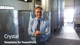  Presentation with writing - Audience pleasing PPT theme consisting of record management - portrait of happy manager writing backdrop and a ocean colored foreground